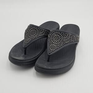 CROCS Monterey Diamante Wedge Flip Flop Sandals Women’s Size 8 Black Casual